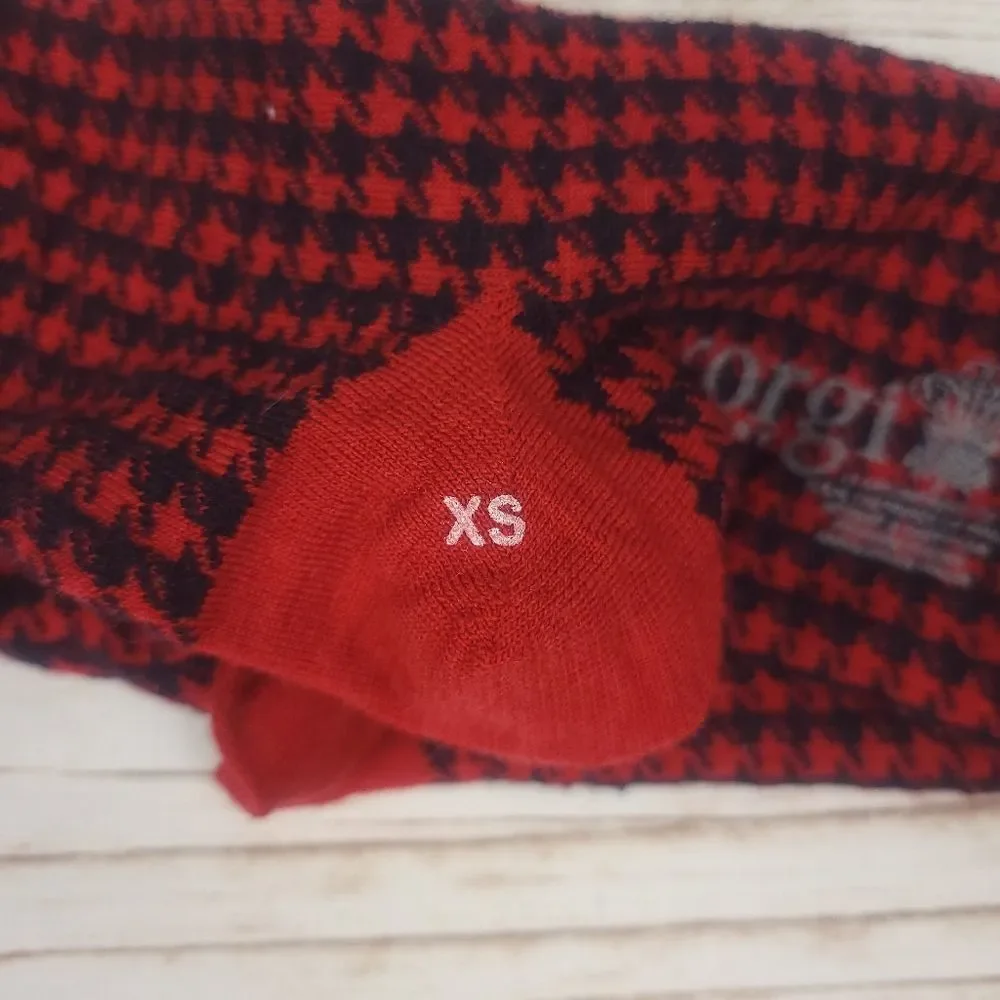 Corgi Wool Blend Red Black Houndstooth hosiery socks Made In Wales UK Size XS